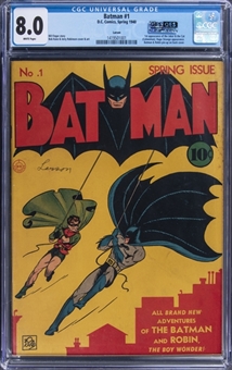 1940 D.C. Comics "Batman" #1 - 1st Appearance of The Joker and Catwoman - Hugo Strange Appearance - One Of The Most Iconic Covers of The Golden Age! - CGC 8.0 with "WHITE PAGES"